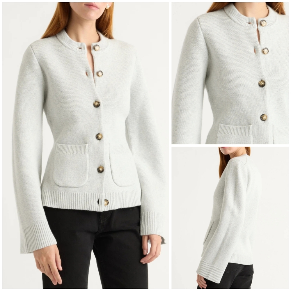 Modern Citizen Light Gray Button-Front Knit Cardigan